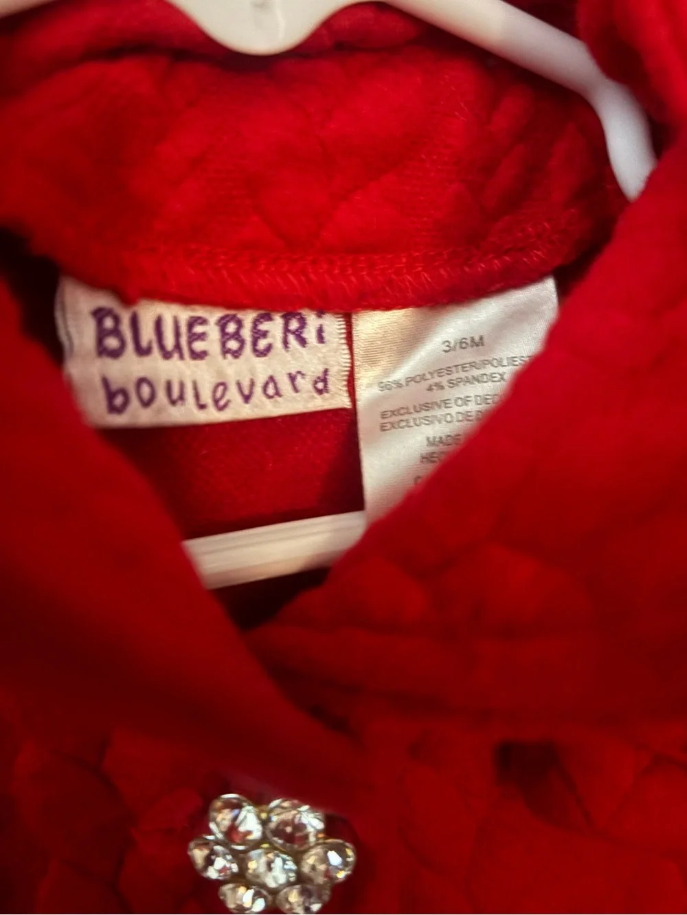 Blueberi Boulevard Red Baby Girl Dress Coat, Rhinestone Buttons, 3-6 months